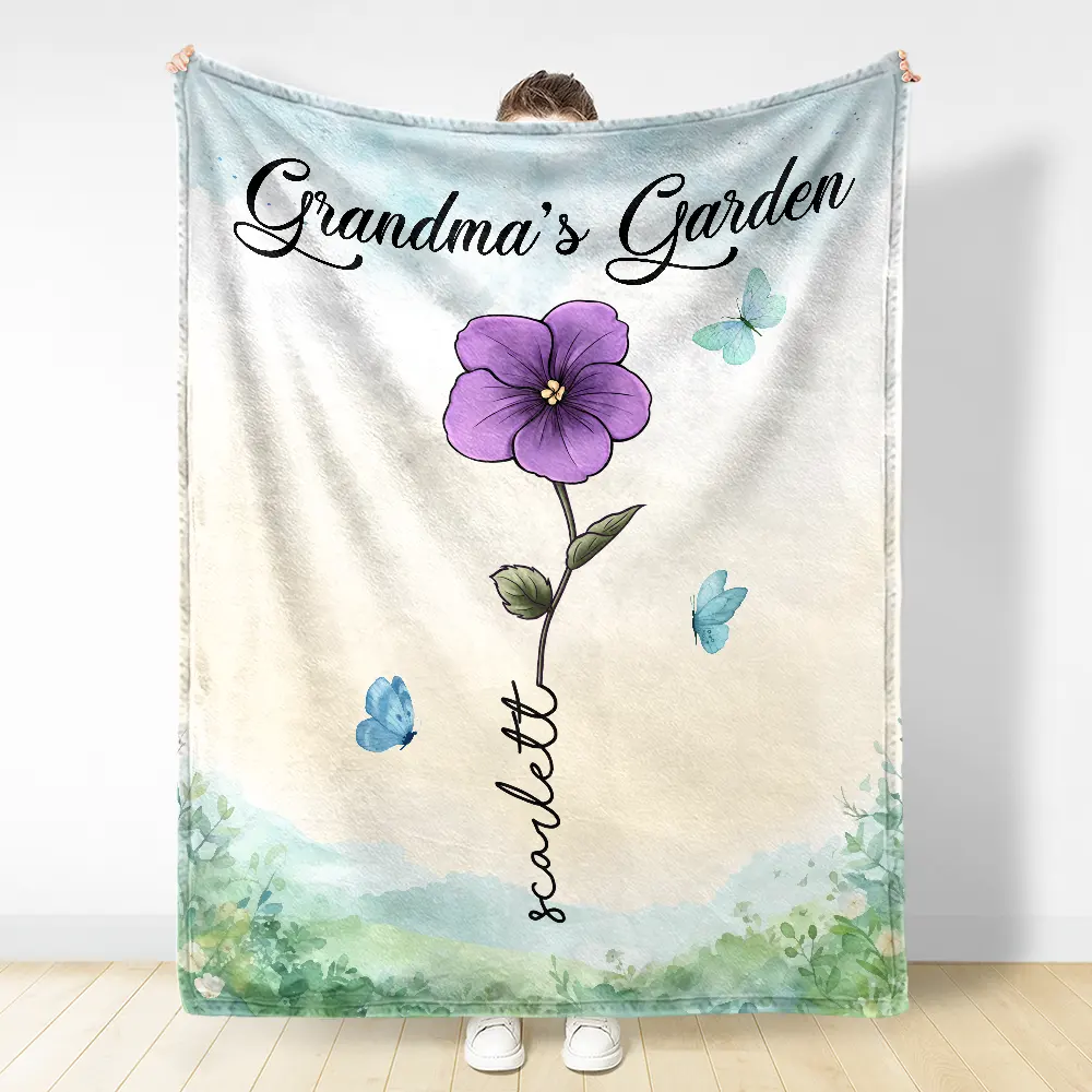 Grandma Nana's Garden Birth Month Flower - Personalized Fleece Blanket, Sherpa Blanket - Image 3