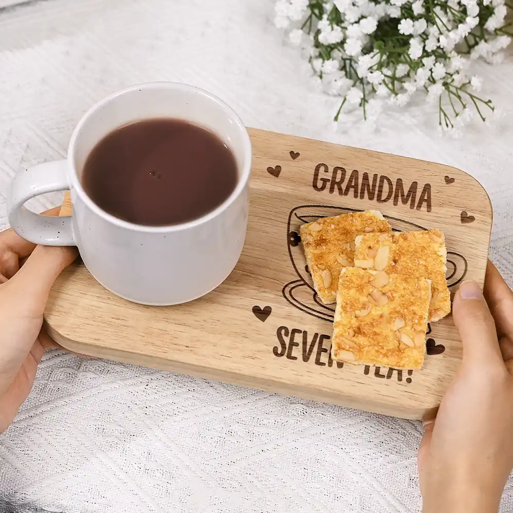 Grandma Seven-Tea - Personalized Serving Board With Cup Holder - Image 5