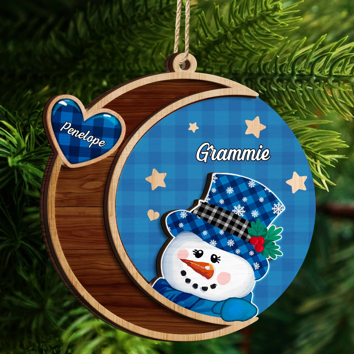 Grandma Snowman - Christmas, Loving Gift For Grandpa, Grandma, Grandparents - Personalized 2-Layered Wooden Ornament - Image 4