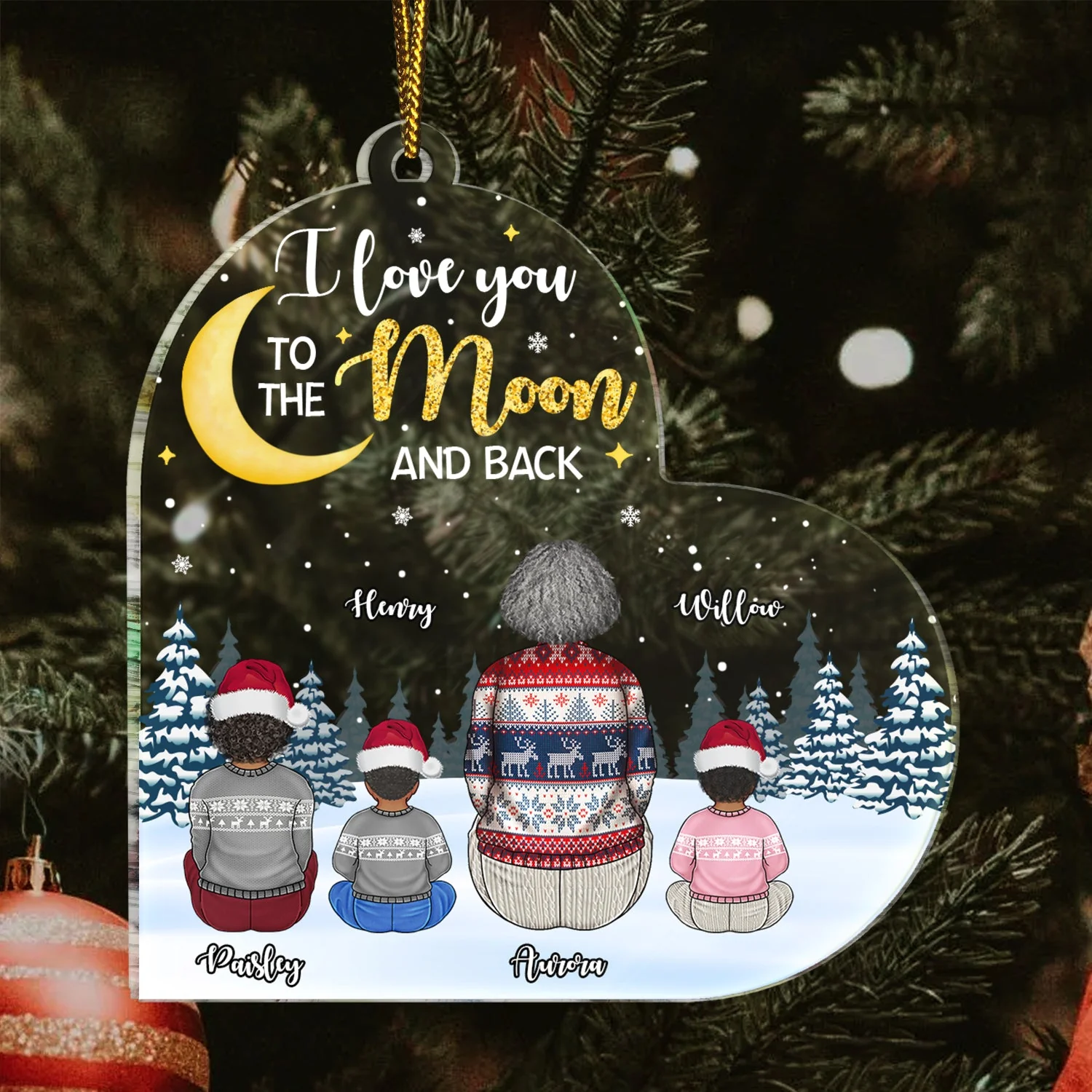 Grandma To The Moon And Back - Christmas, Gift For Grandkids, Kids - Personalized Custom Shaped Acrylic Ornament - Image 3