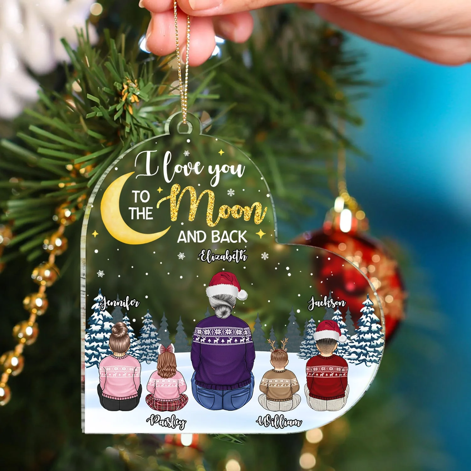 Grandma To The Moon And Back - Christmas, Gift For Grandkids, Kids - Personalized Custom Shaped Acrylic Ornament - Image 4