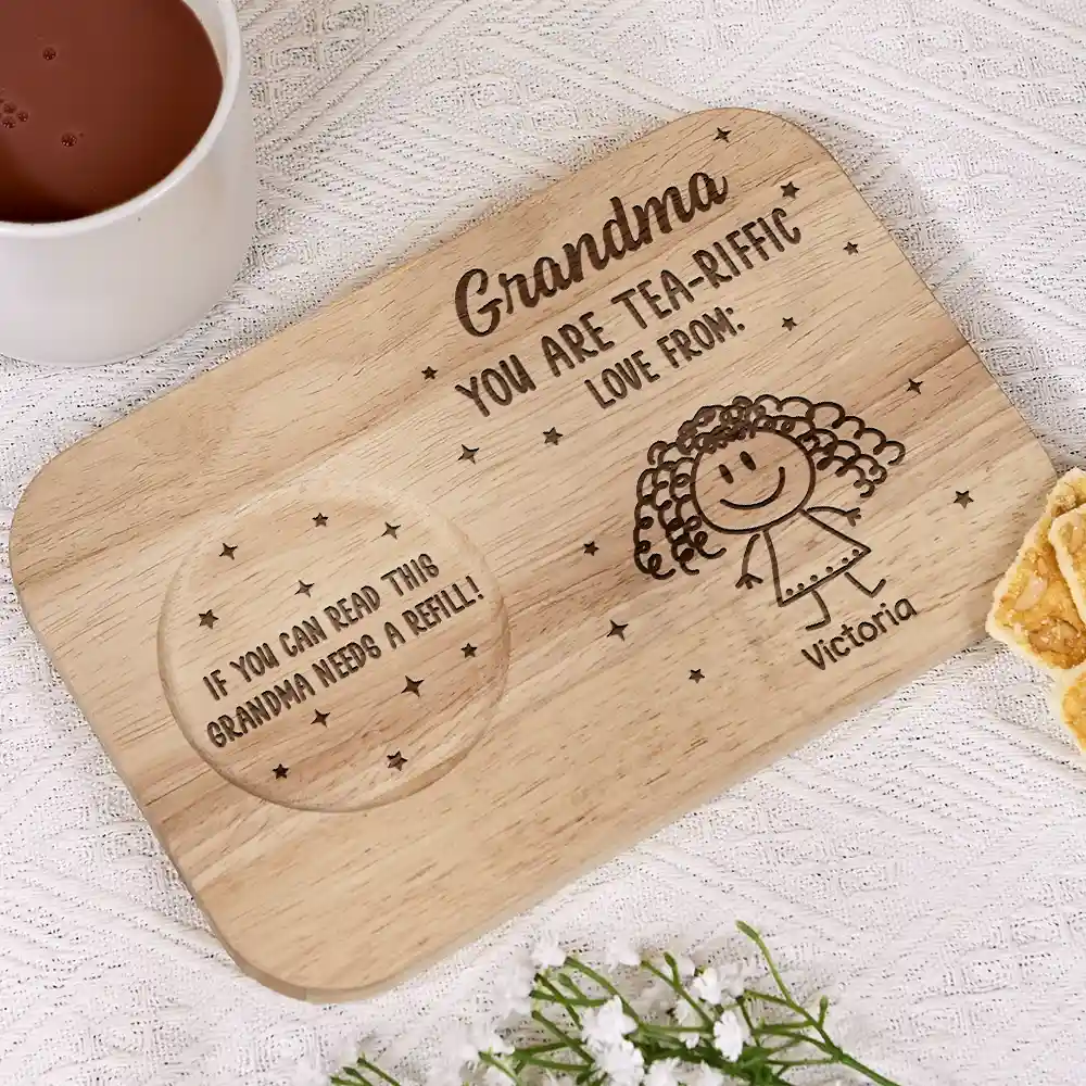 Grandma You Are Tea-Riffic - Personalized Serving Board With Cup Holder - Image 2