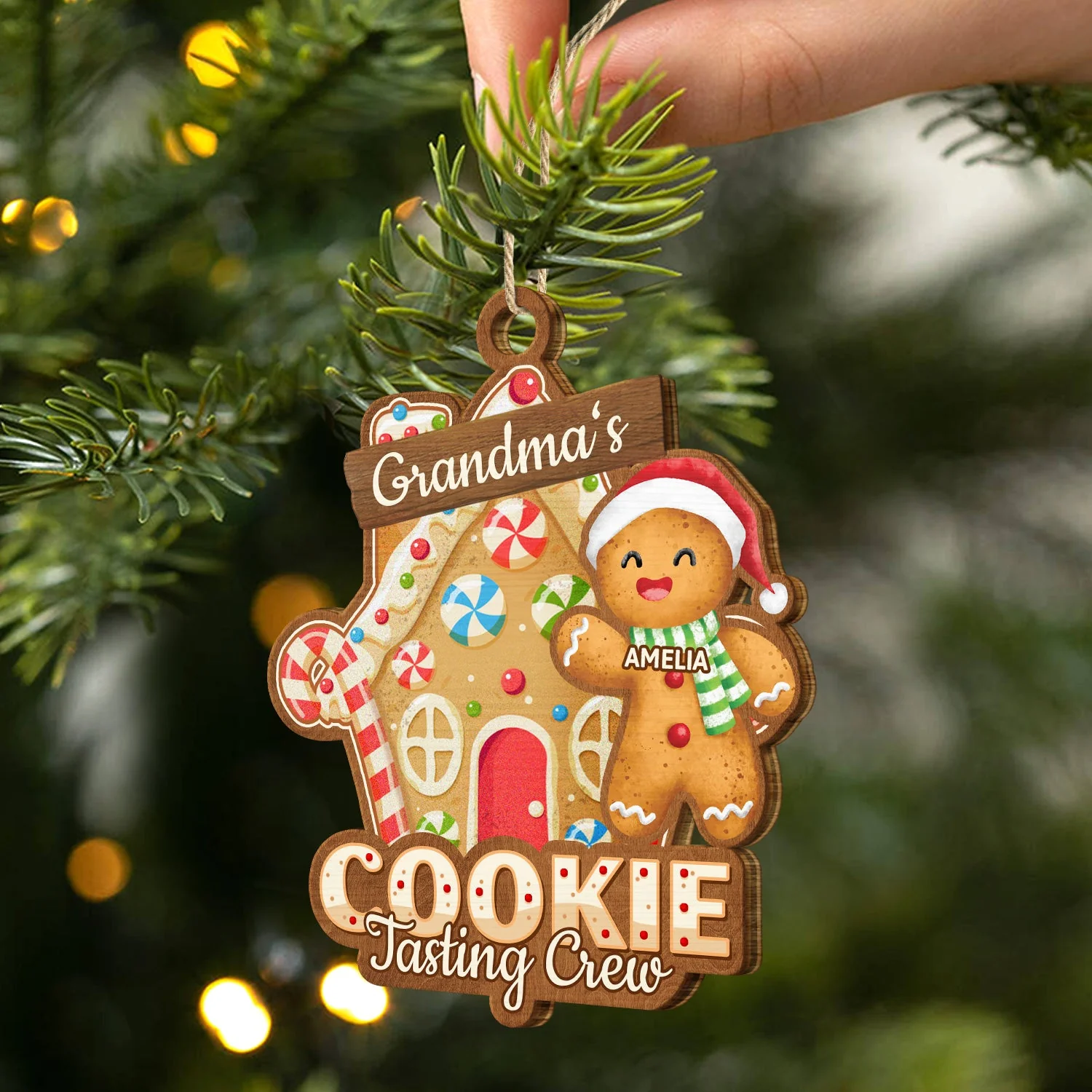Grandma's Cookie Tasting Crew - Christmas, Loving Gift For Mom, Grandma, Grandparents, Family - Personalized Wooden Cutout Ornament - Image 2