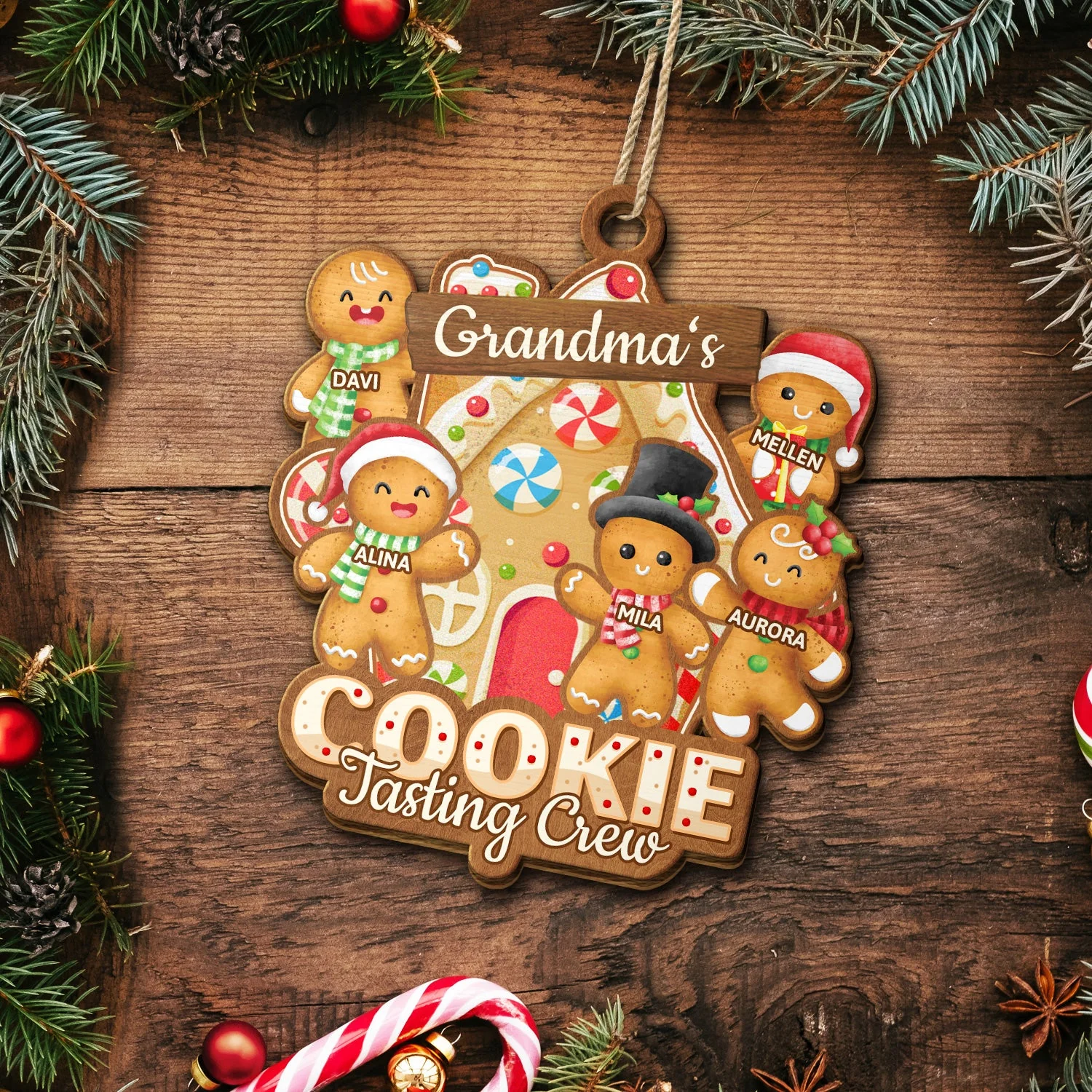 Grandma's Cookie Tasting Crew - Christmas, Loving Gift For Mom, Grandma, Grandparents, Family - Personalized Wooden Cutout Ornament - Image 5