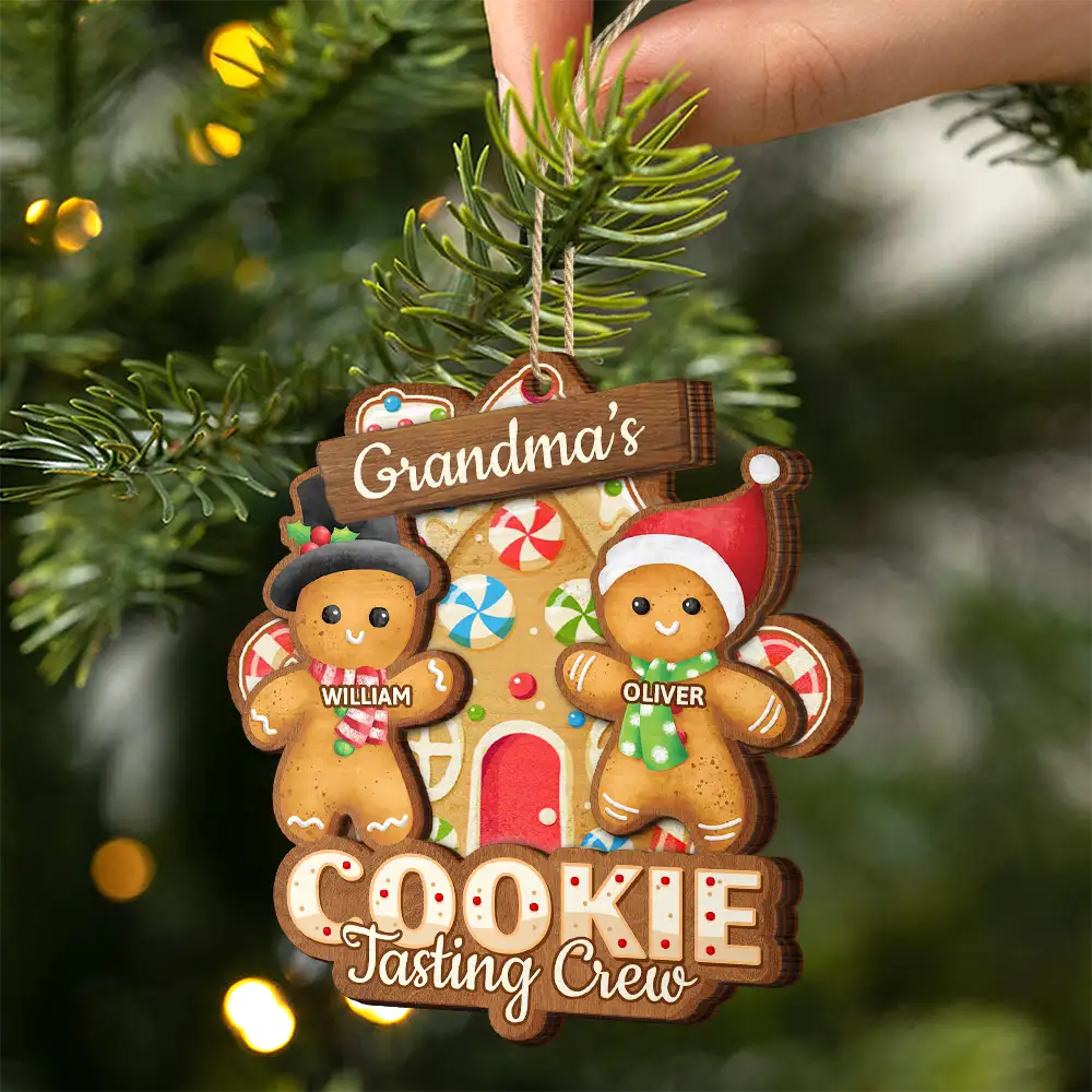 Grandma's Cookie Tasting Crew - Personalized 2-Layered Wooden Ornament - Image 2
