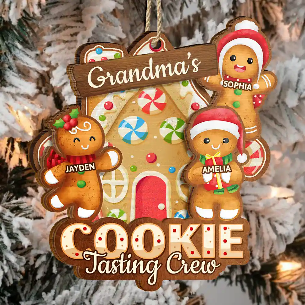 Grandma's Cookie Tasting Crew - Personalized 2-Layered Wooden Ornament - Image 3