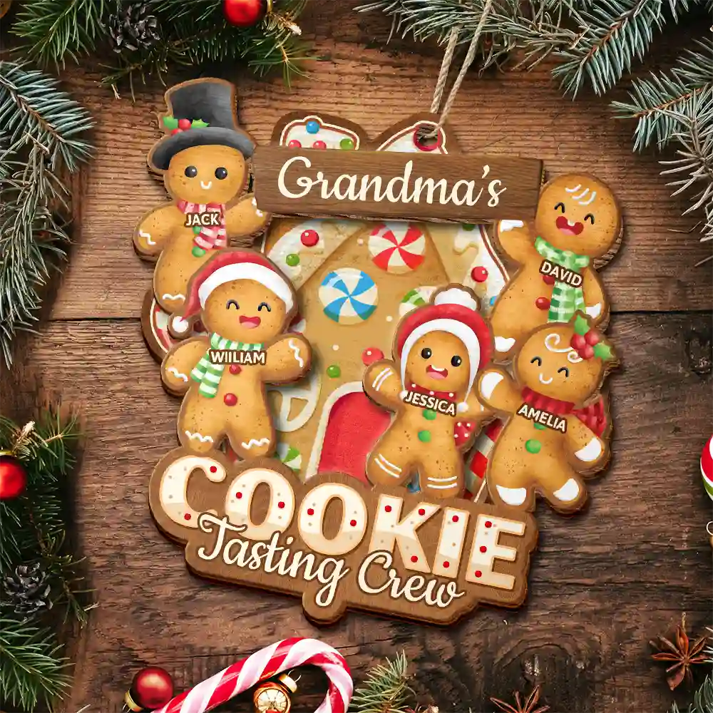 Grandma's Cookie Tasting Crew - Personalized 2-Layered Wooden Ornament - Image 4