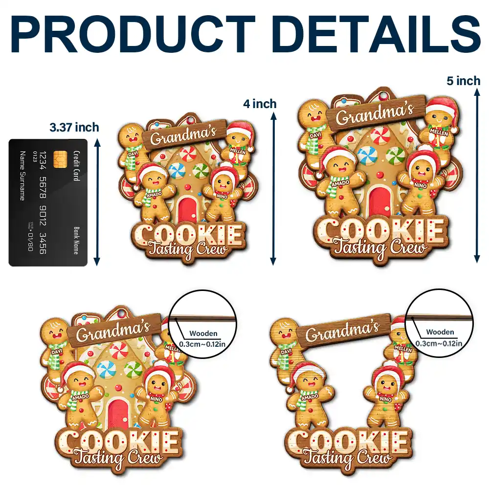 Grandma's Cookie Tasting Crew - Personalized 2-Layered Wooden Ornament - Image 5