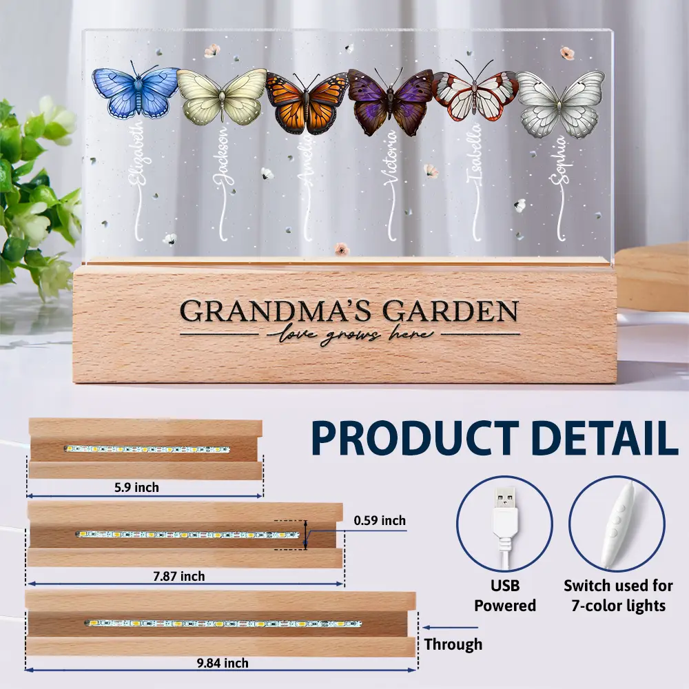 Grandma's Garden Birth Butterflies - Personalized Rectangle LED Light - Image 6