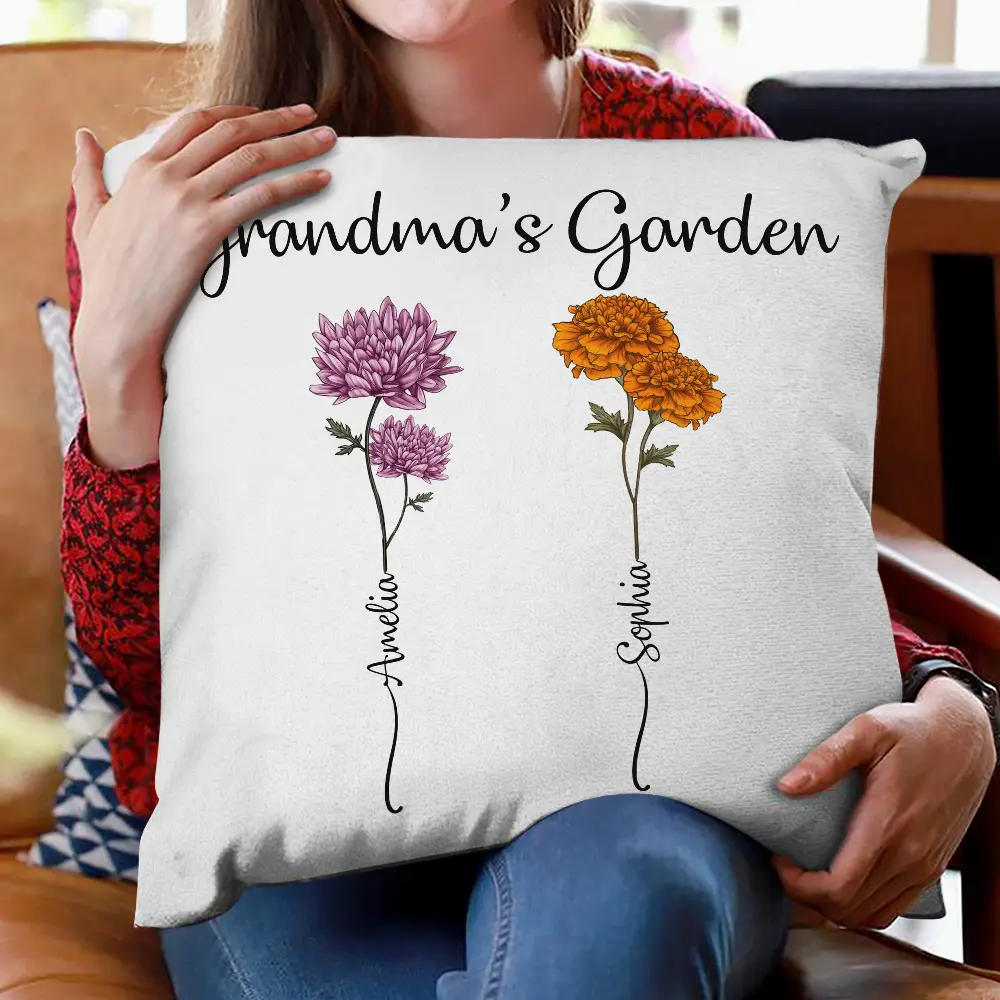 Grandma's Garden Birth Flower Bouquet - Personalized Pillow - Image 2