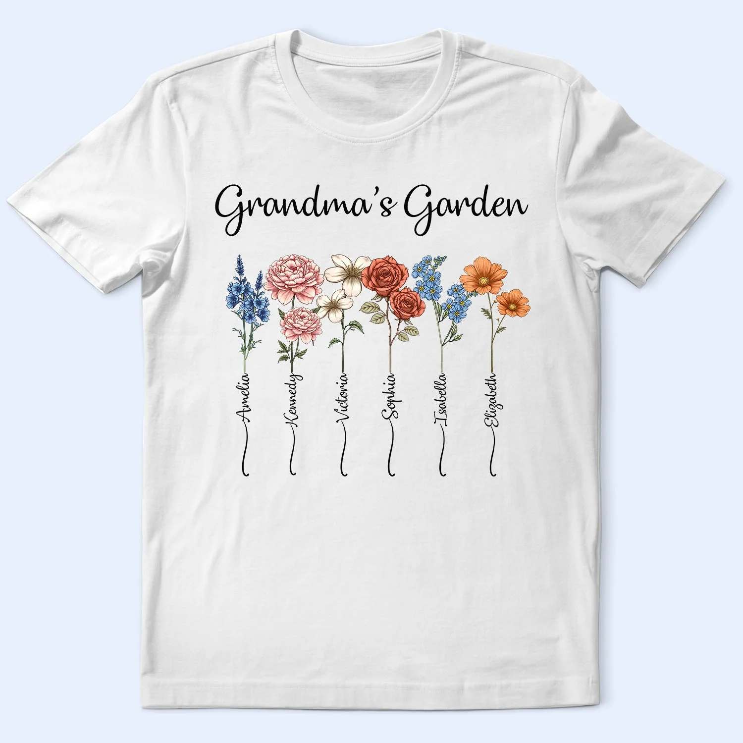 Grandma's Garden Birth Flower Bouquet - Personalized T Shirt - Image 2