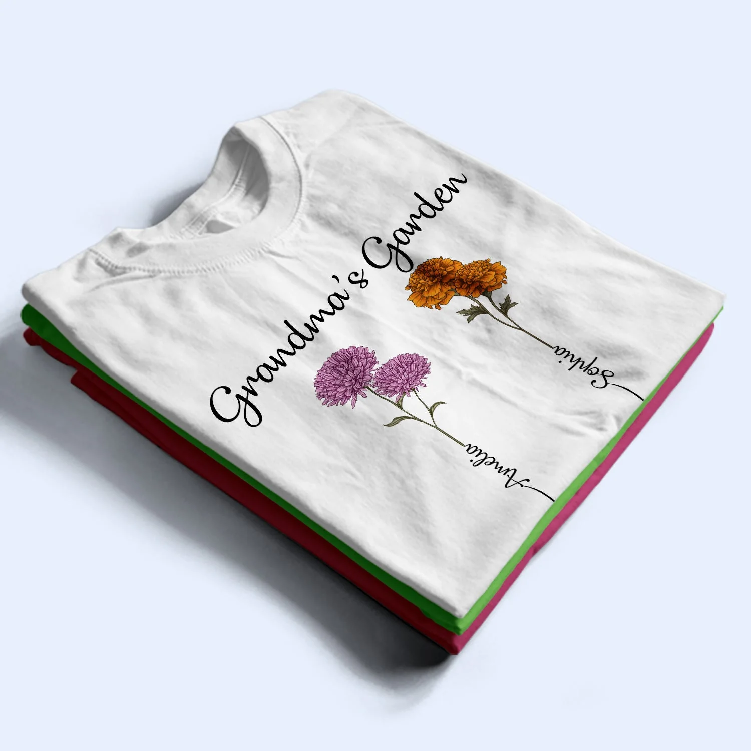 Grandma's Garden Birth Flower Bouquet - Personalized T Shirt - Image 5