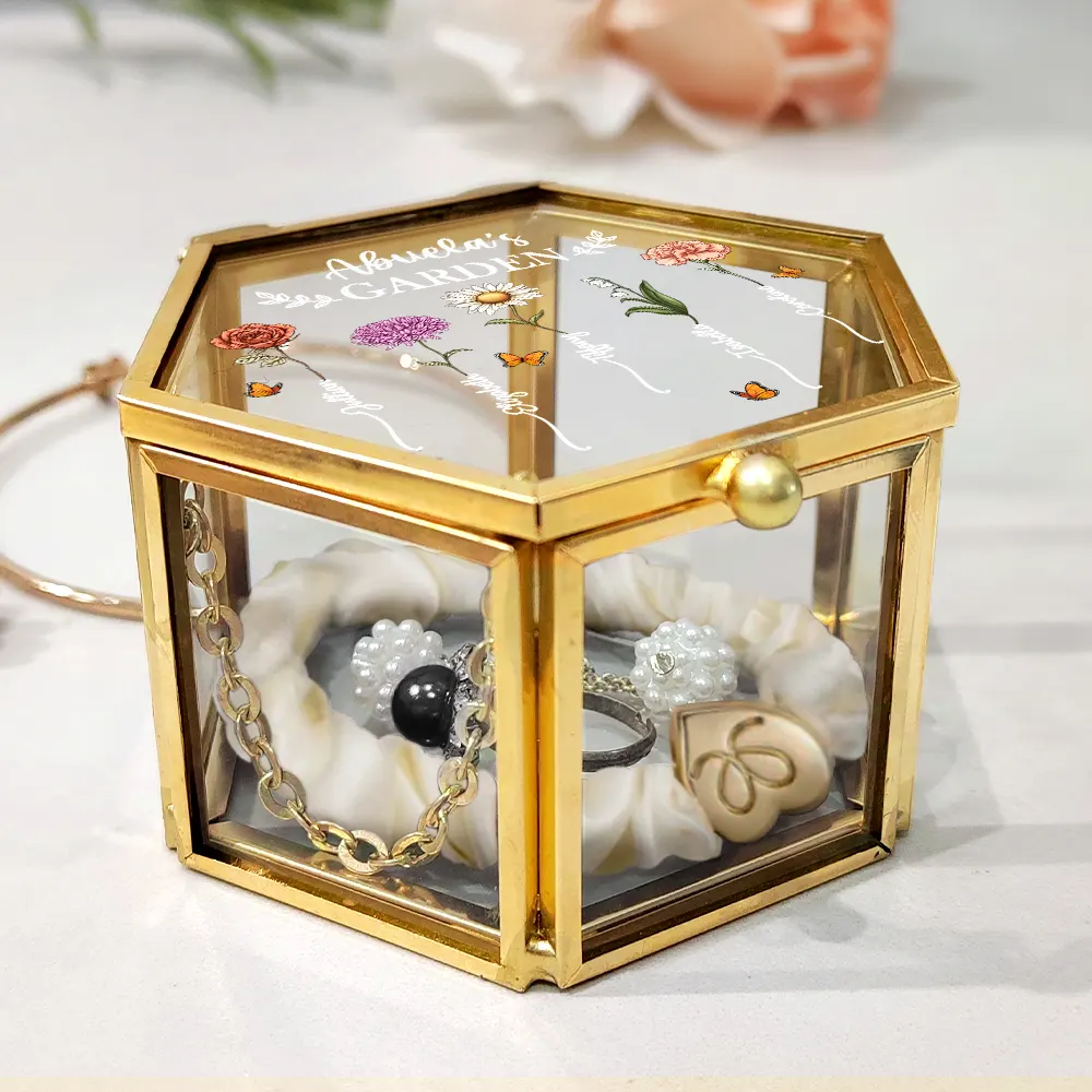 Grandma's Garden Birth Flower - Personalized Glass Jewelry Box - Image 3