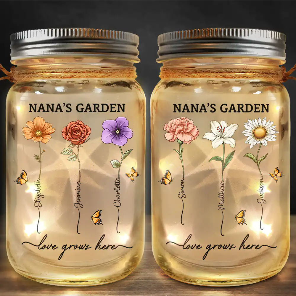 Grandma's Garden Birth Flower - Personalized Mason Jar Light - Image 2
