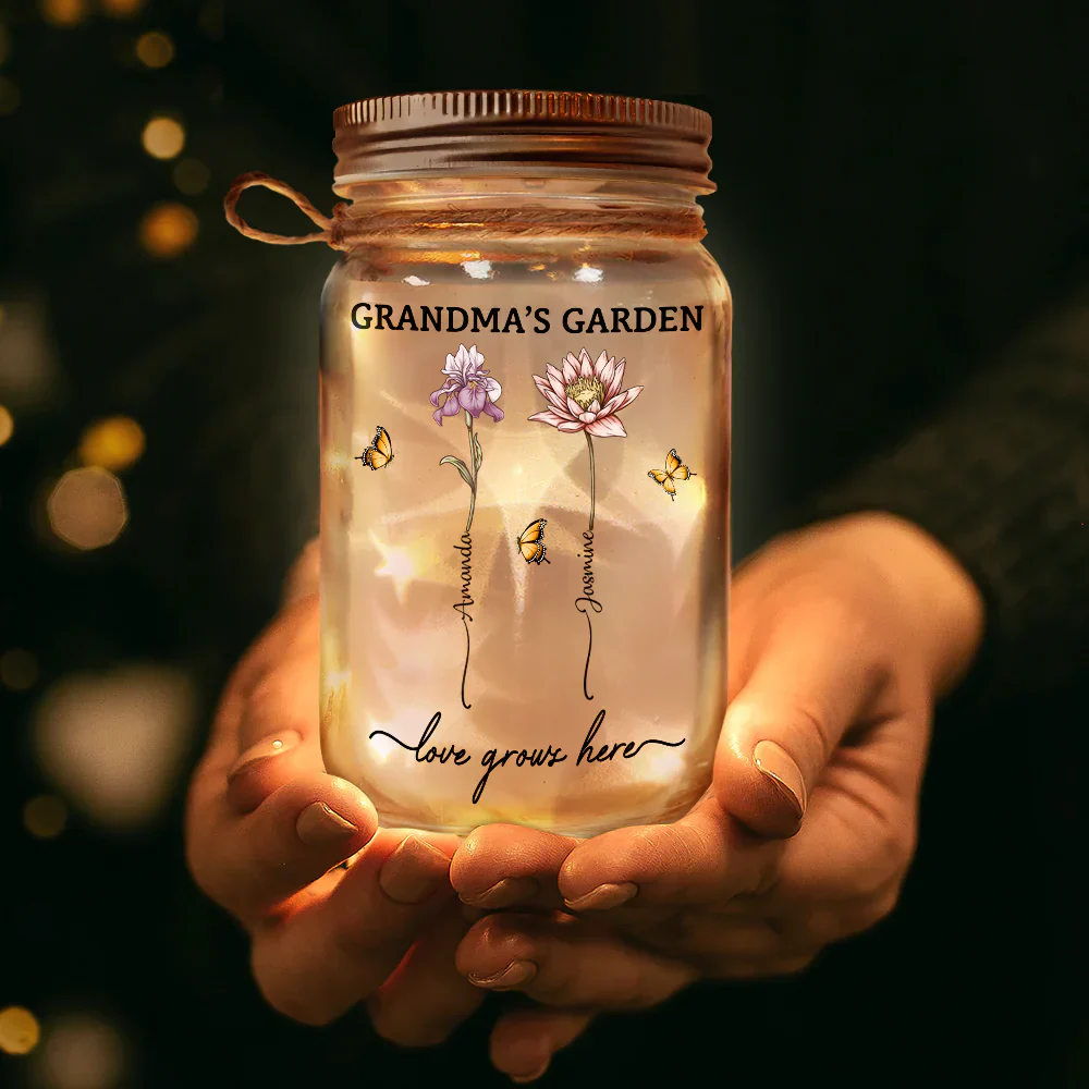 Grandma's Garden Birth Flower - Personalized Mason Jar Light - Image 3