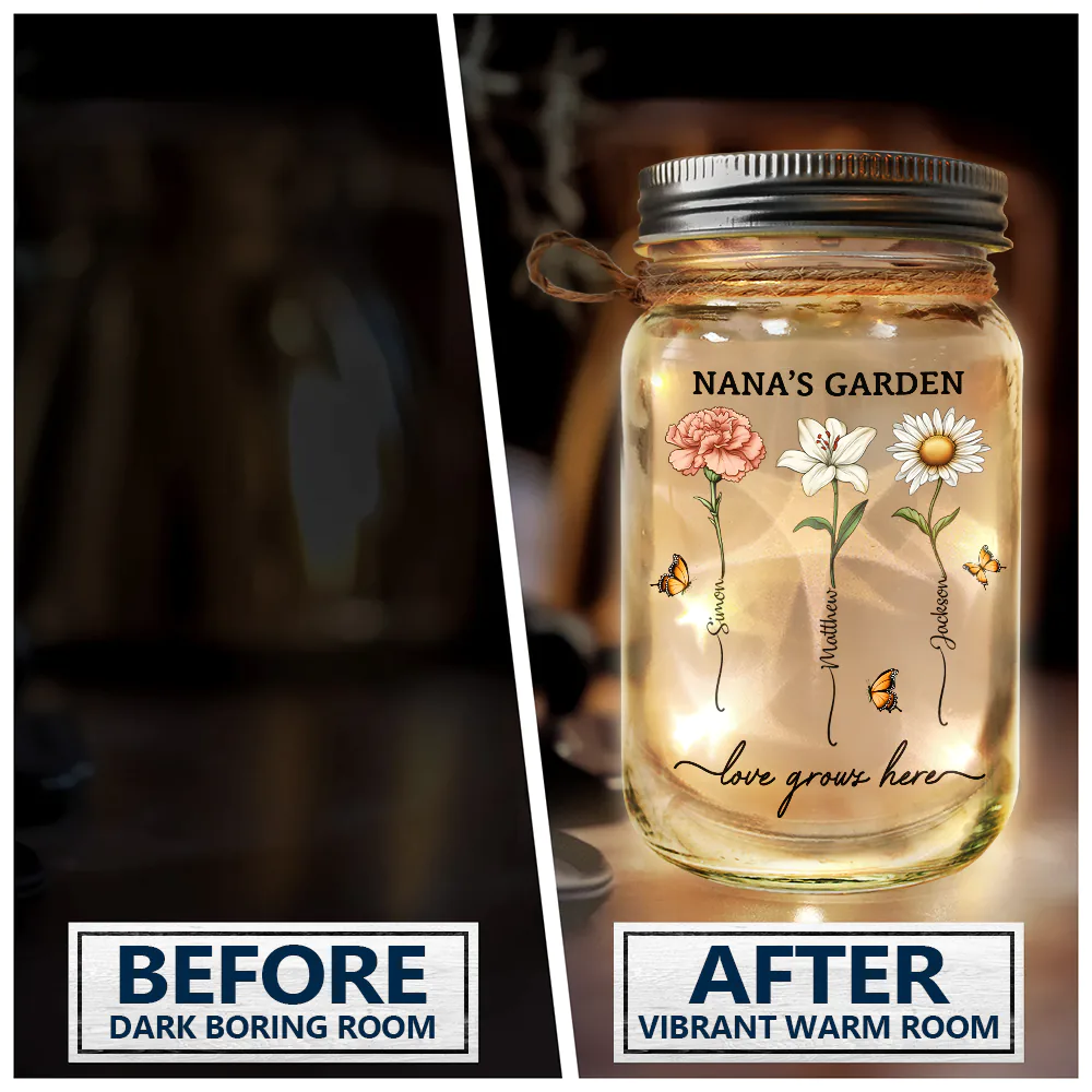 Grandma's Garden Birth Flower - Personalized Mason Jar Light - Image 4