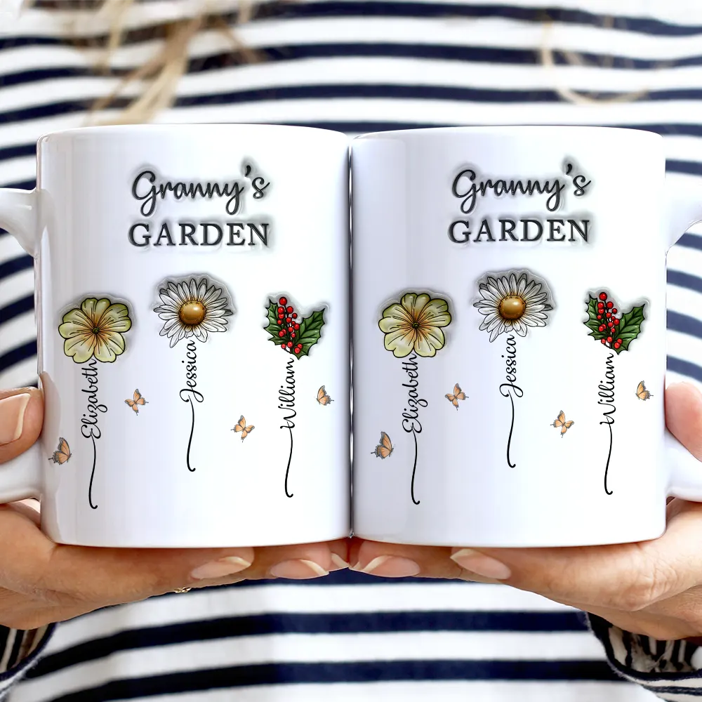 Grandma's Garden Birth Flowers - 3D Inflated Effect Printed Mug, Personalized White Edge-to-Edge Mug - Image 2