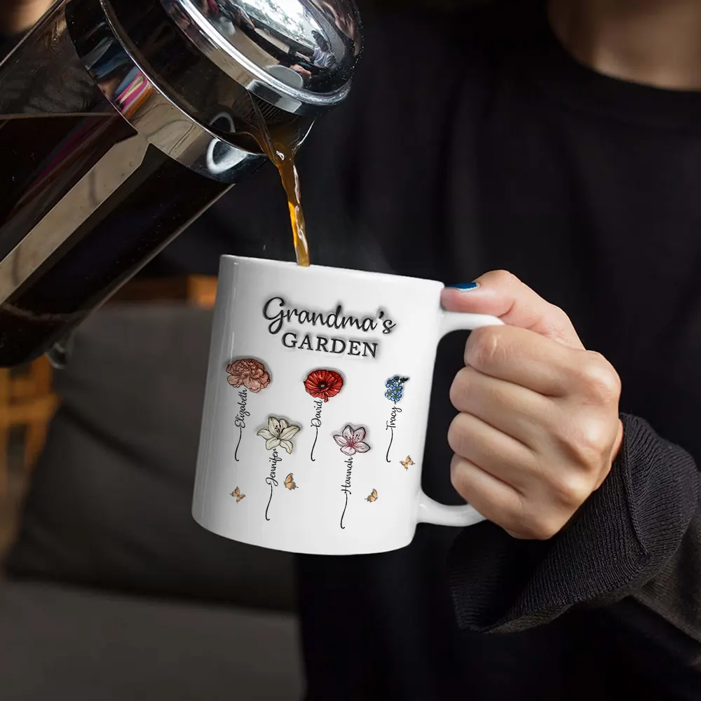 Grandma's Garden Birth Flowers - 3D Inflated Effect Printed Mug, Personalized White Edge-to-Edge Mug - Image 4
