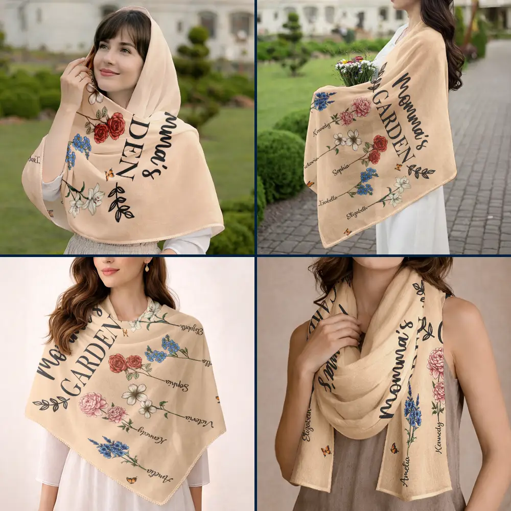 Grandma's Garden Birth Flowers - Personalized Lightweight Soft Shawl - Image 6