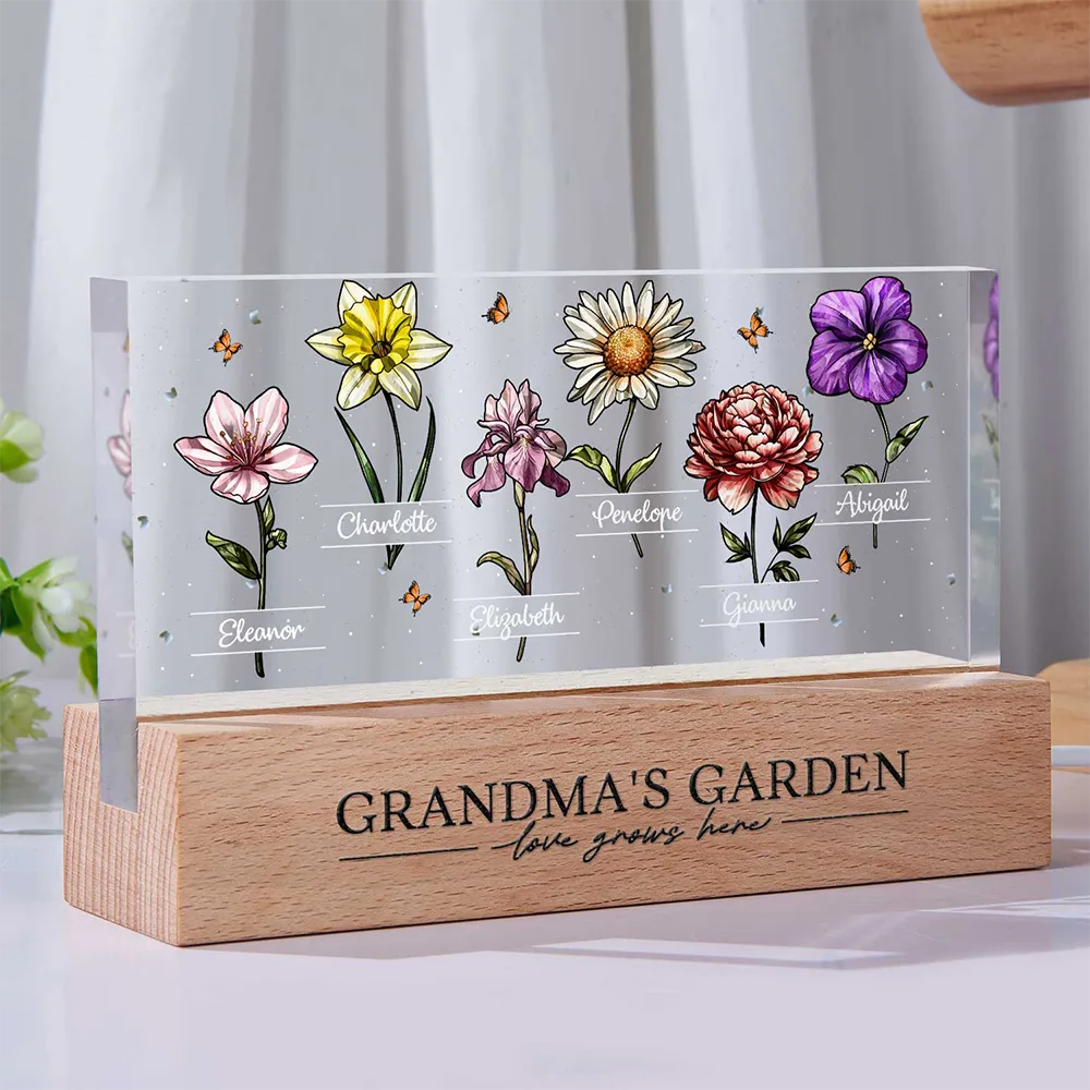 Grandma's Garden Birth Flowers - Personalized Rectangle LED Light - Image 2