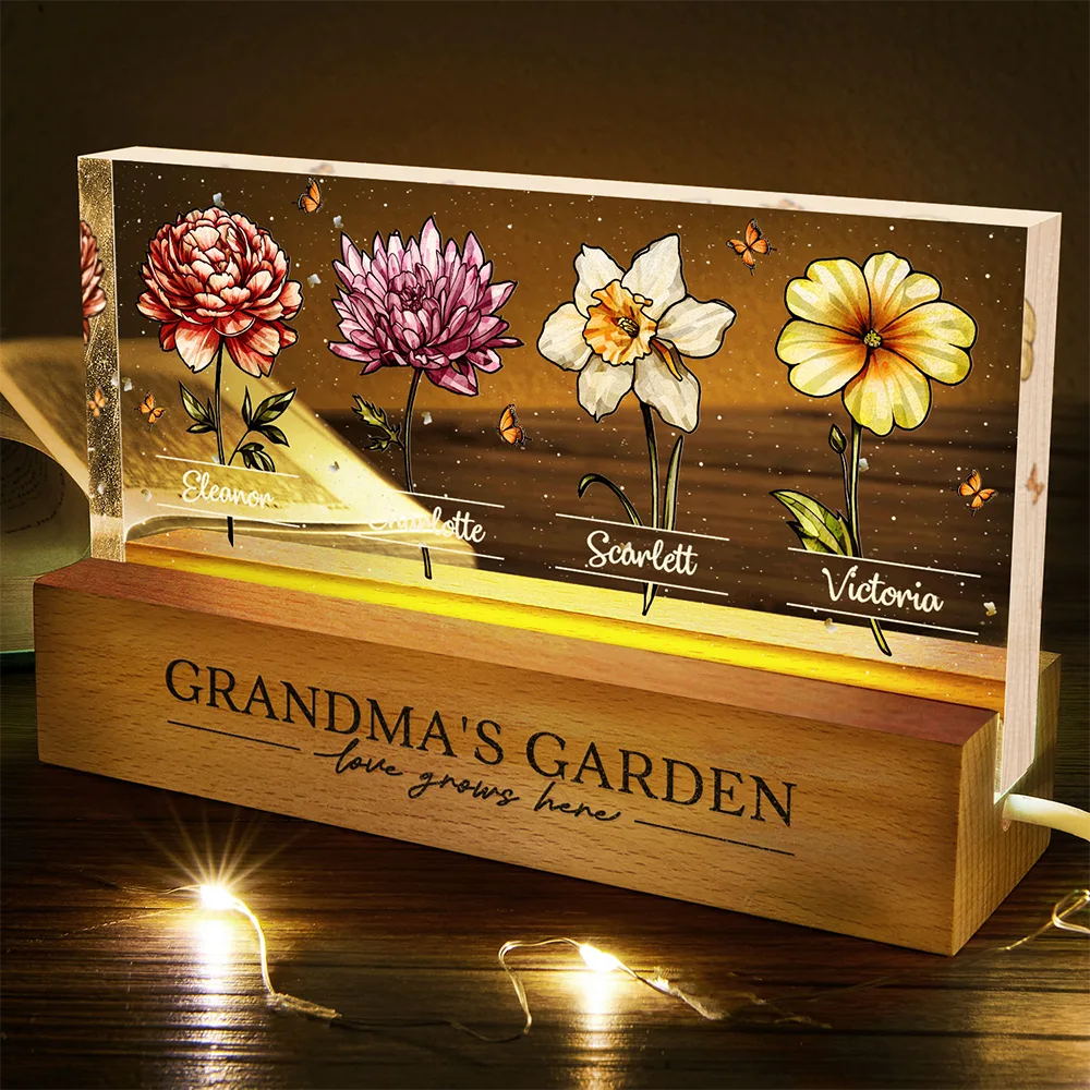Grandma's Garden Birth Flowers - Personalized Rectangle LED Light - Image 5