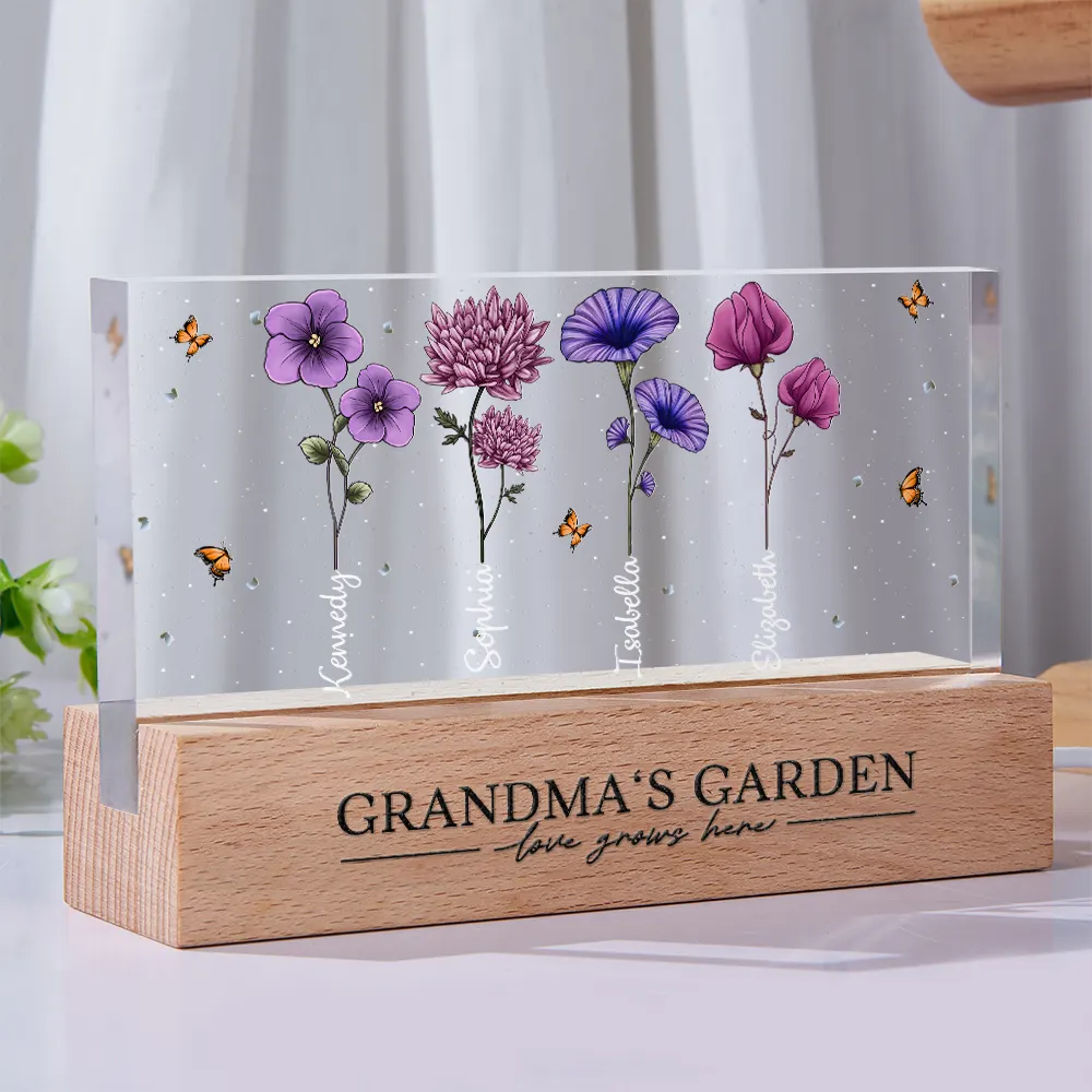 Grandma's Garden Birth Flowers - Personalized Rectangle LED Light - Image 2