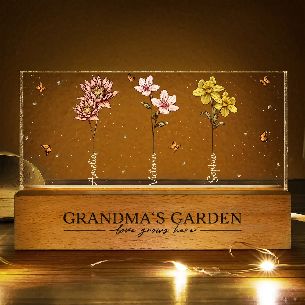 Grandma's Garden Birth Flowers - Personalized Rectangle LED Light - Image 3