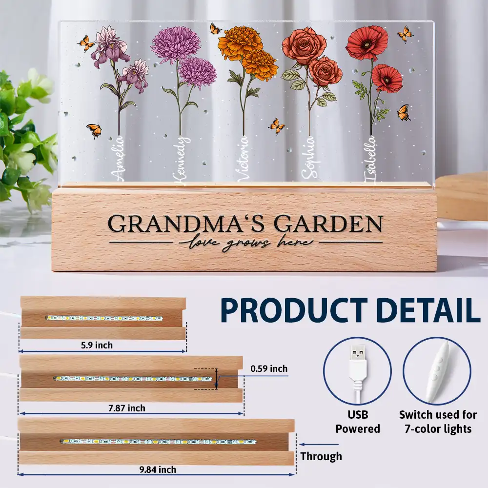 Grandma's Garden Birth Flowers - Personalized Rectangle LED Light - Image 6