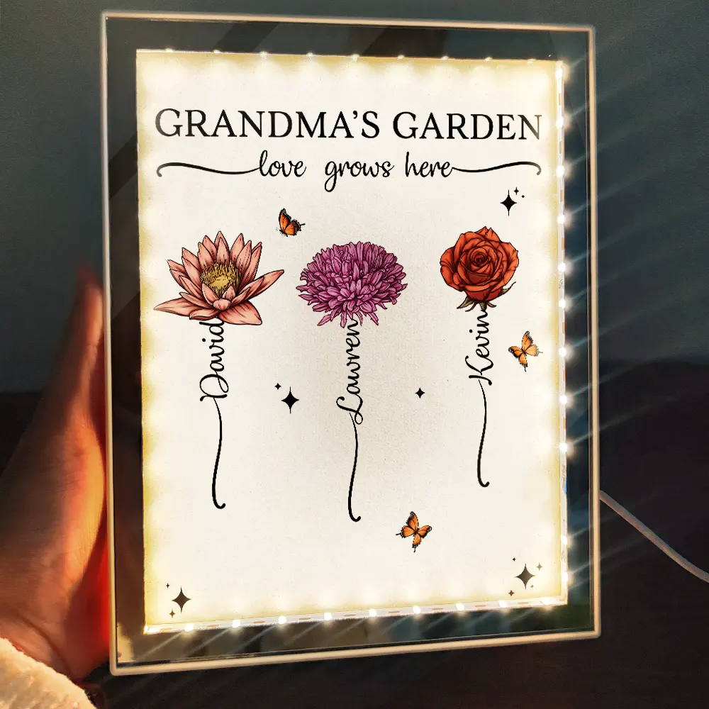 Grandma's Garden Birth Month Flower - Personalized LED Mirror Frame Lamp - Image 2