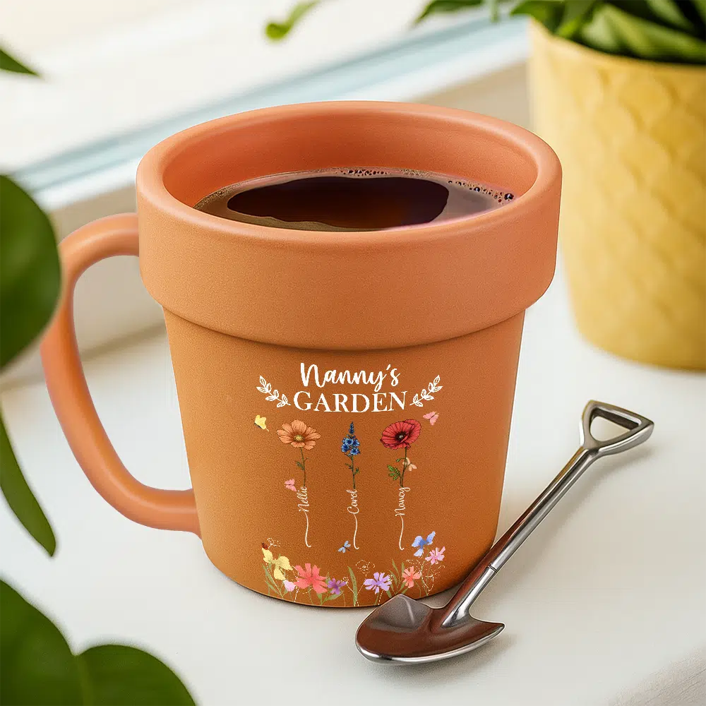 Grandma's Garden Birth Month Flower - Personalized Plant Pot Ceramic Mug - Image 3