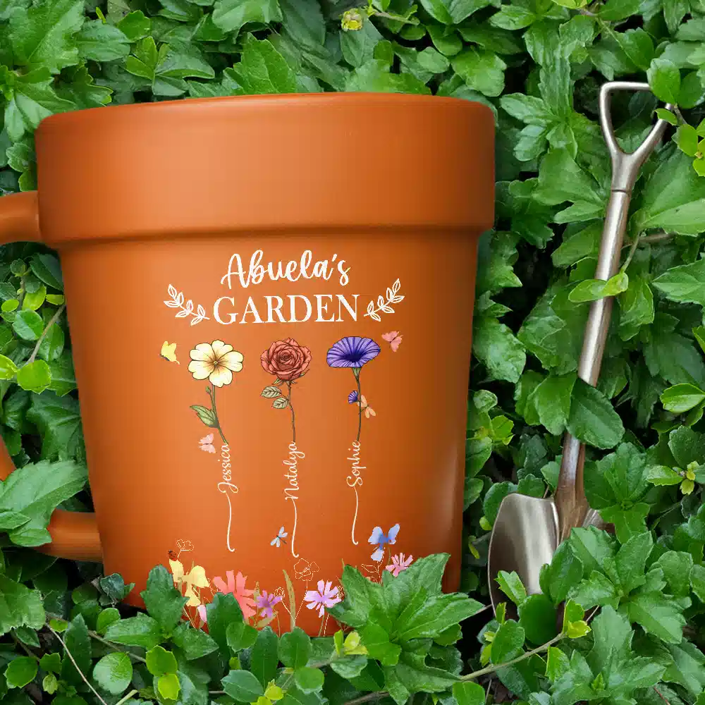 Grandma's Garden Birth Month Flower - Personalized Plant Pot Ceramic Mug - Image 4