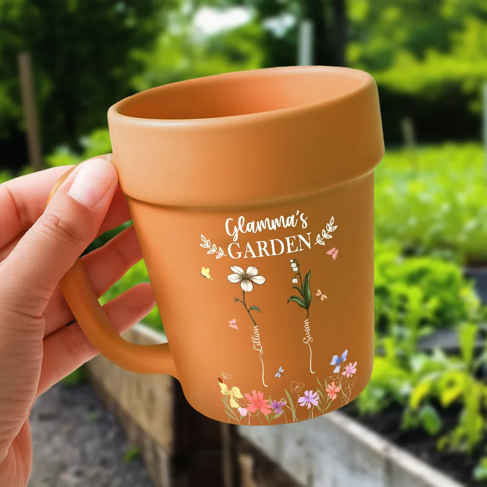 Grandma's Garden Birth Month Flower - Personalized Plant Pot Ceramic Mug - Image 5