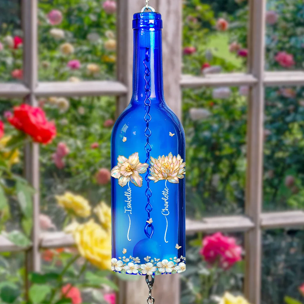 Grandma's Garden Birth Month Flower - Personalized Wine Bottle Wind Chime - Image 5