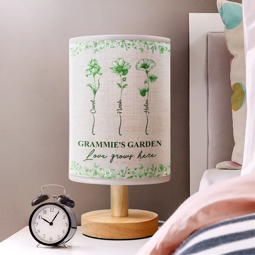 Grandma's Garden Birth Month Flower Toile De Jouy - Personalized Fabric Lamp - Image 2