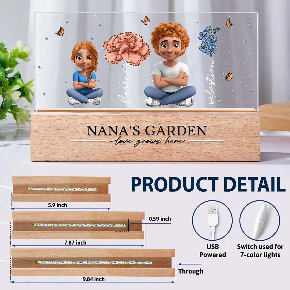 Grandma's Garden Birth Month Flowers 3D Effect Children - Personalized Rectangle LED Light - Image 6