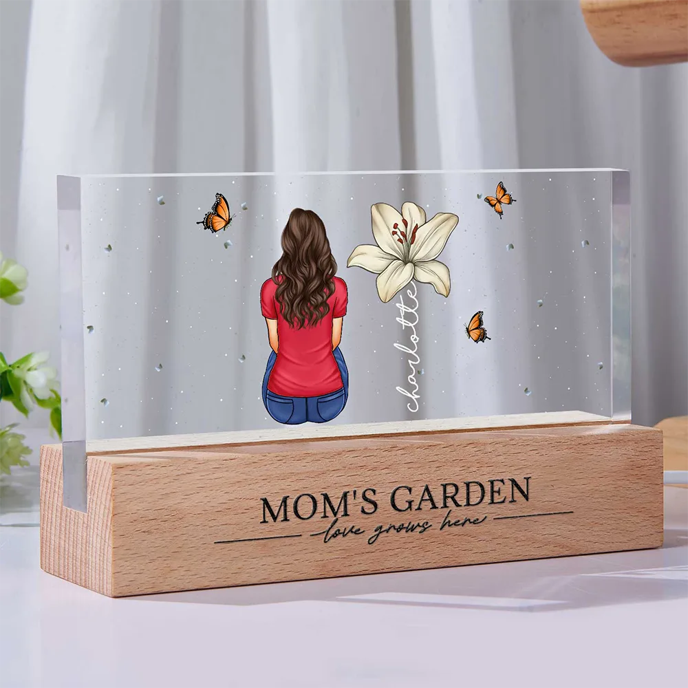 Grandma's Garden Birth Month Flowers Backside Children - Personalized Rectangle LED Light - Image 2
