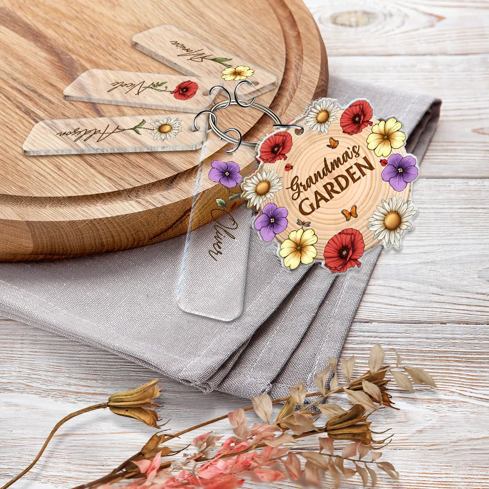 Grandma's Garden Birth Month Flowers - Personalized Acrylic Tag Keychain - Image 4