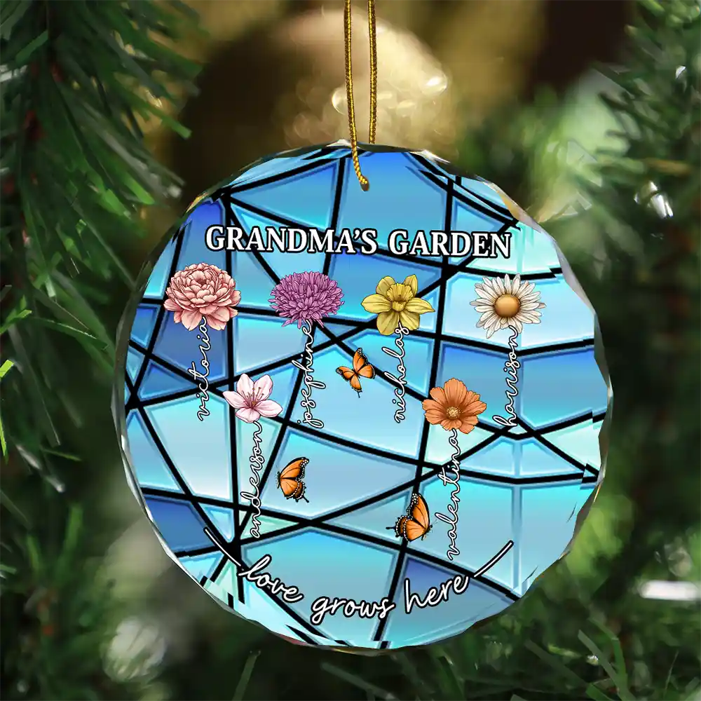 Grandma's Garden Birth Month Flowers - Personalized Circle Glass Ornament - Image 3