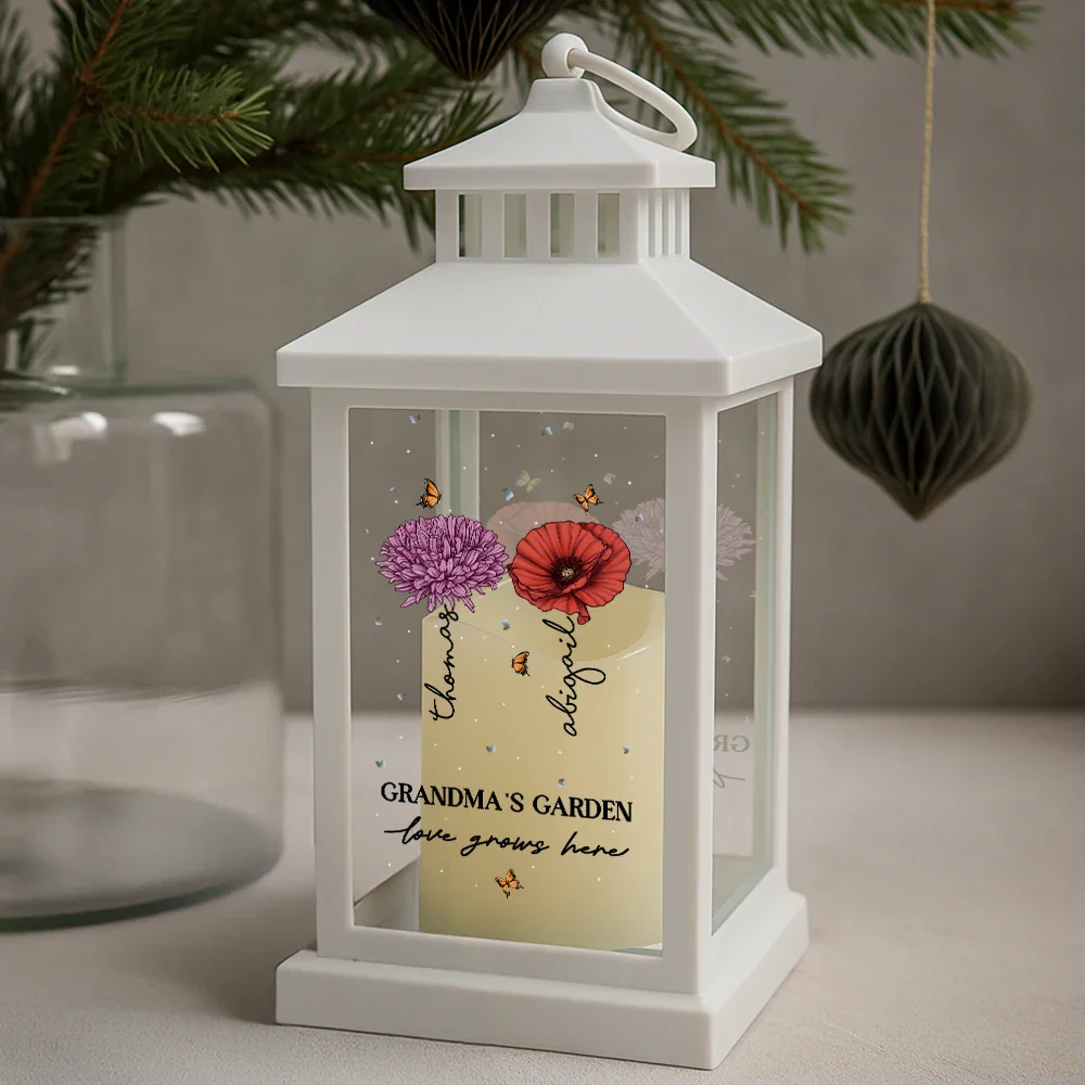 Grandma's Garden Birth Month Flowers - Personalized LED Candle Lantern - Image 2
