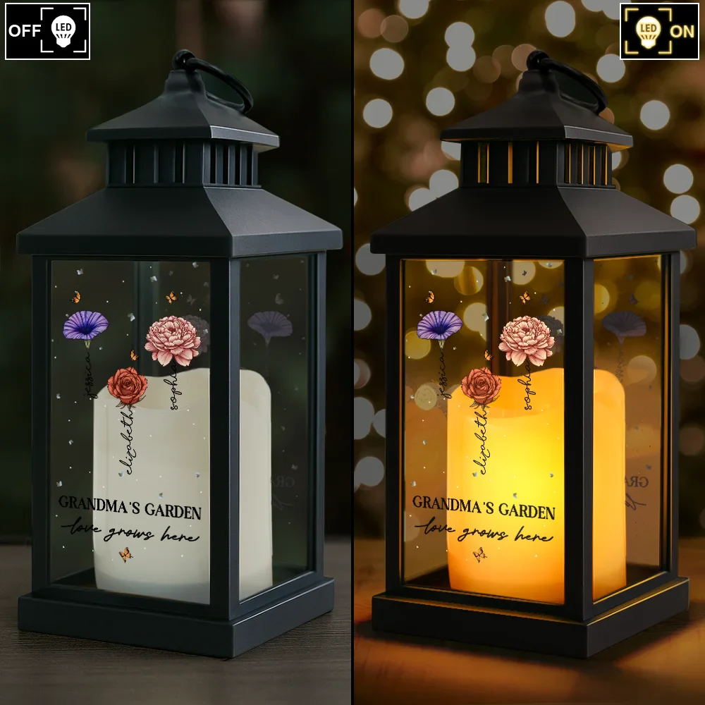Grandma's Garden Birth Month Flowers - Personalized LED Candle Lantern - Image 4