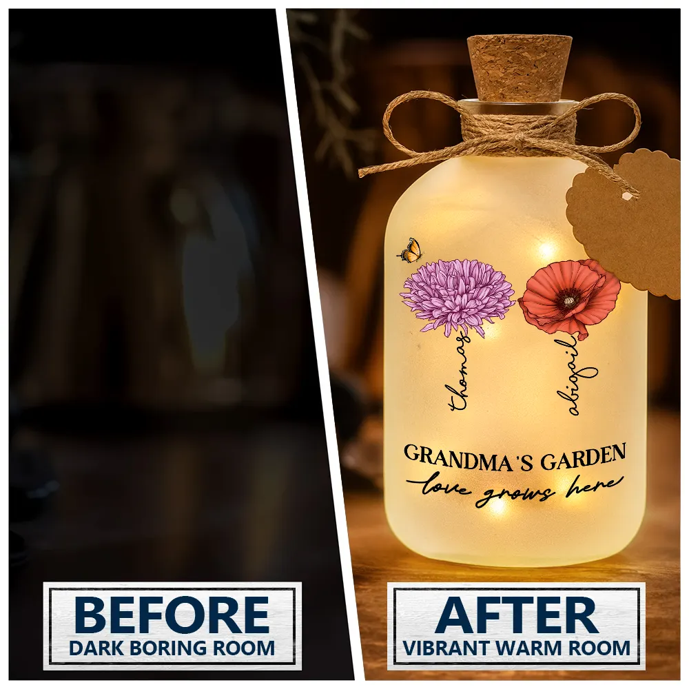 Grandma's Garden Birth Month Flowers - Personalized Short Bottle Light - Image 2