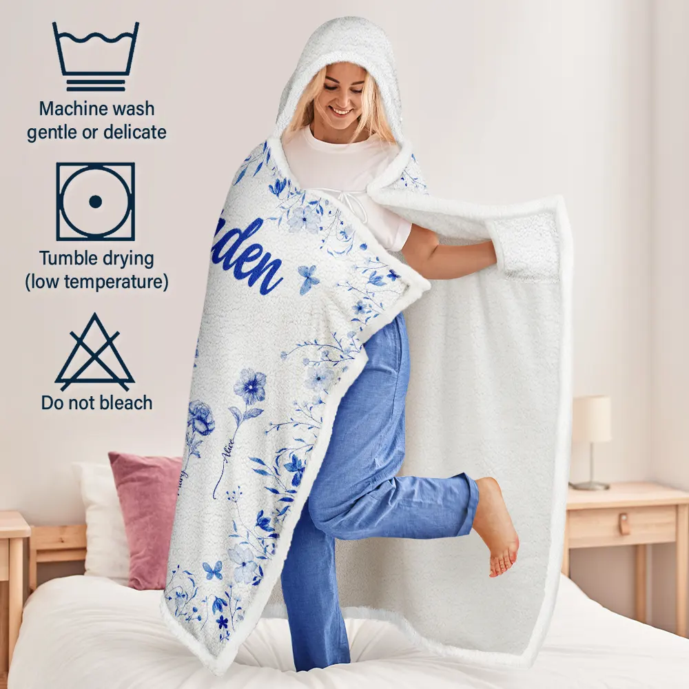 Grandma's Garden Blooming In Love Toile Birth Flower - Personalized Wearable Hooded Blanket - Image 5
