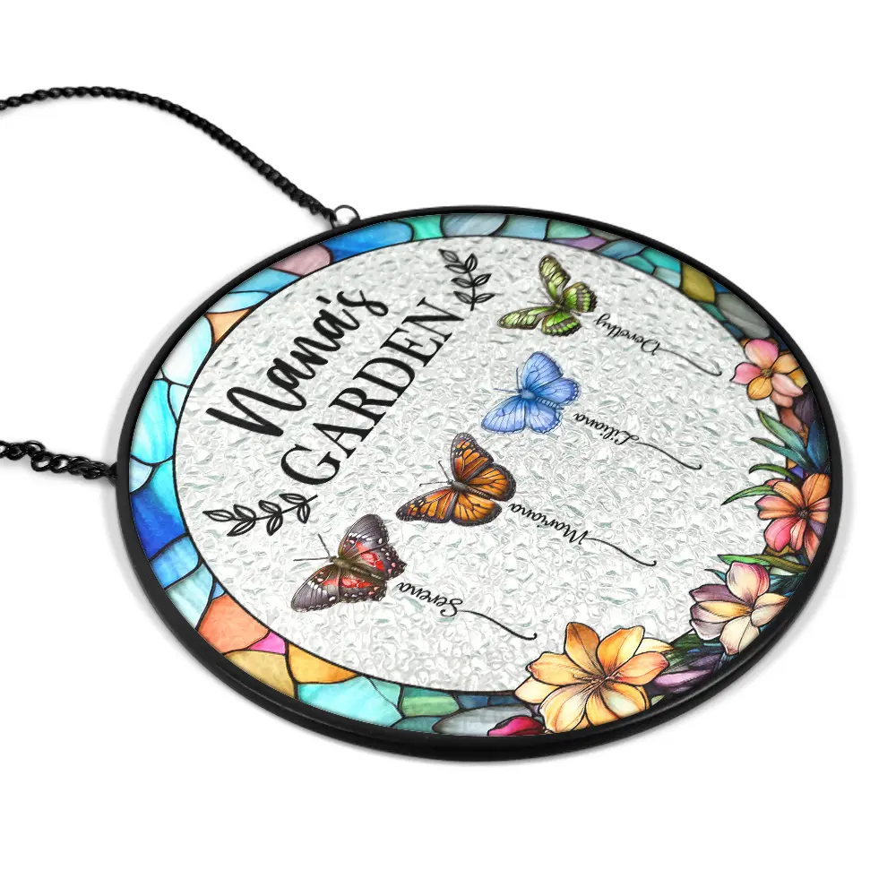Grandma's Garden Butterflies - Personalized Stained Glass Window Hanging Suncatcher - Image 2