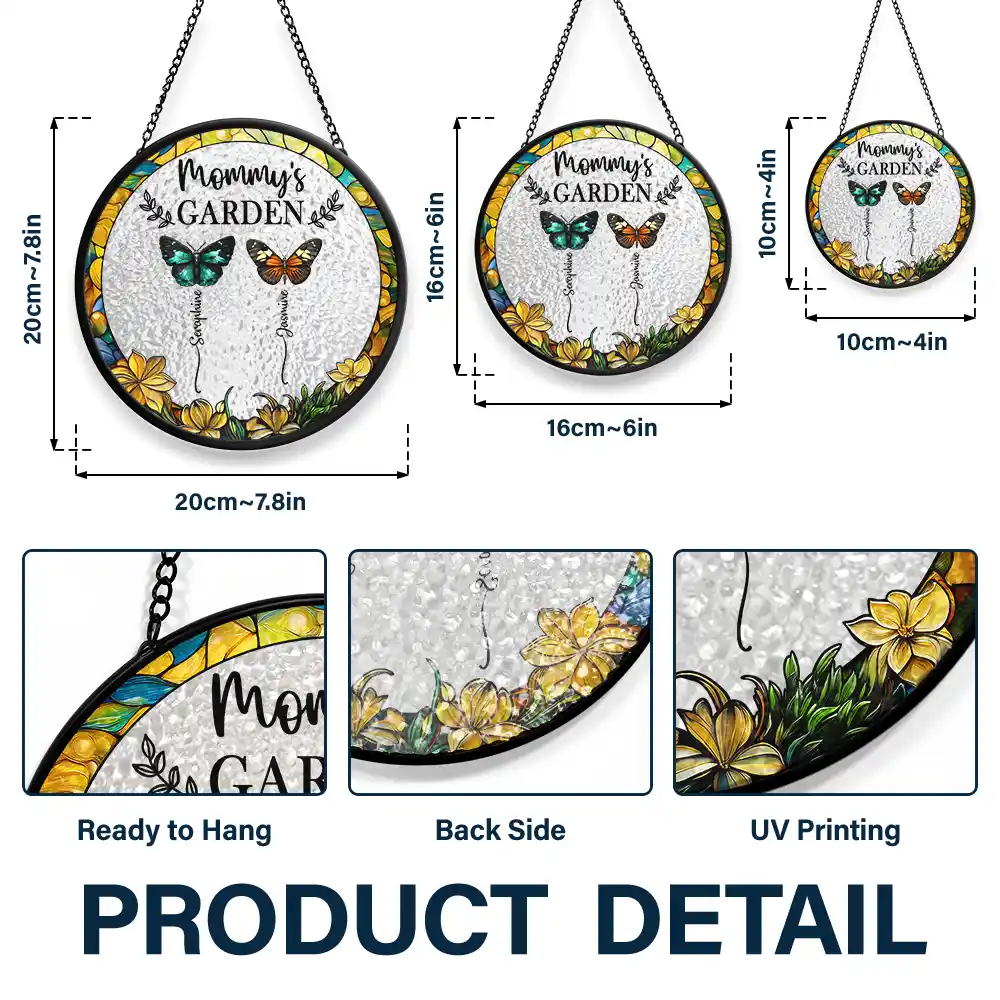 Grandma's Garden Butterflies - Personalized Stained Glass Window Hanging Suncatcher - Image 3