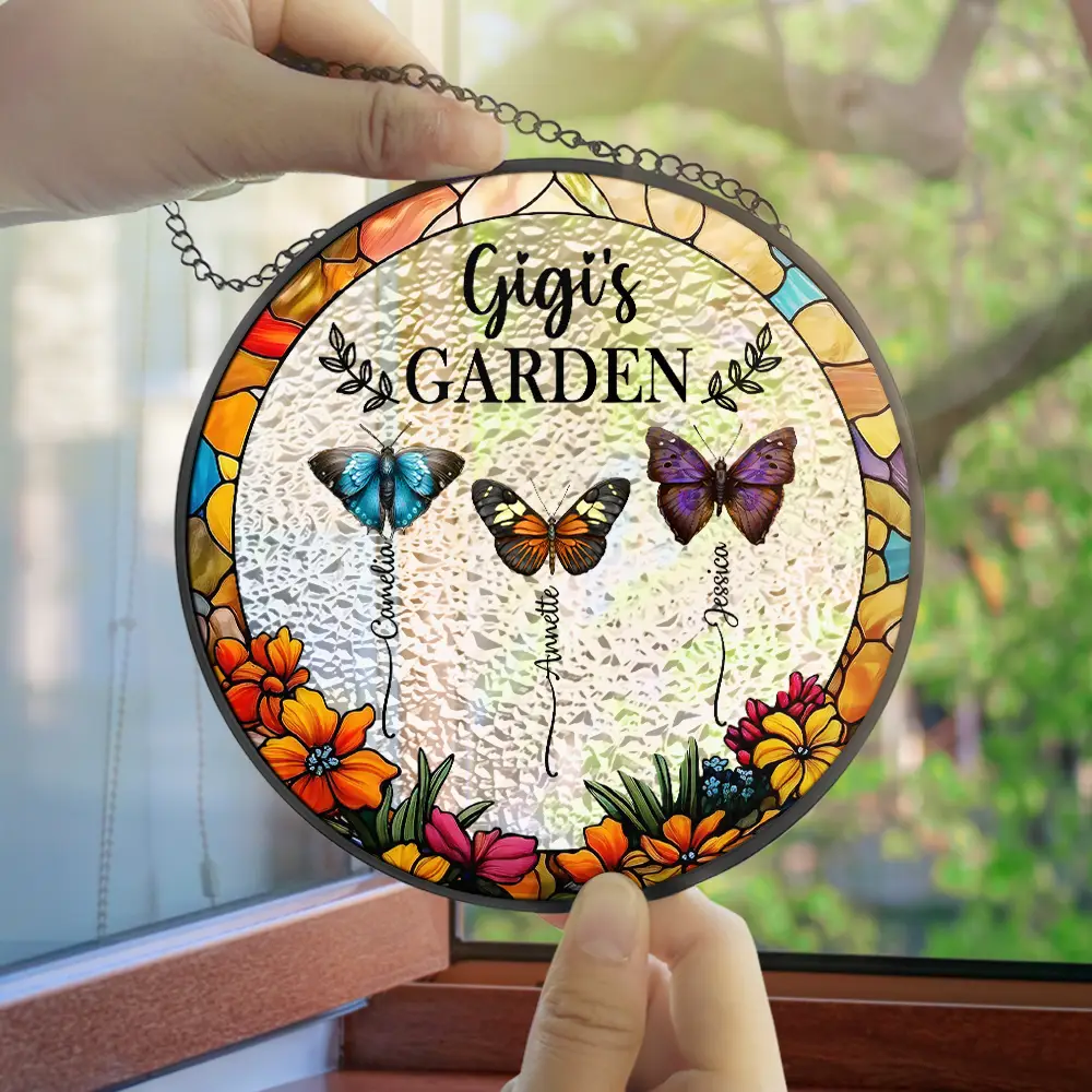Grandma's Garden Butterflies - Personalized Stained Glass Window Hanging Suncatcher - Image 4