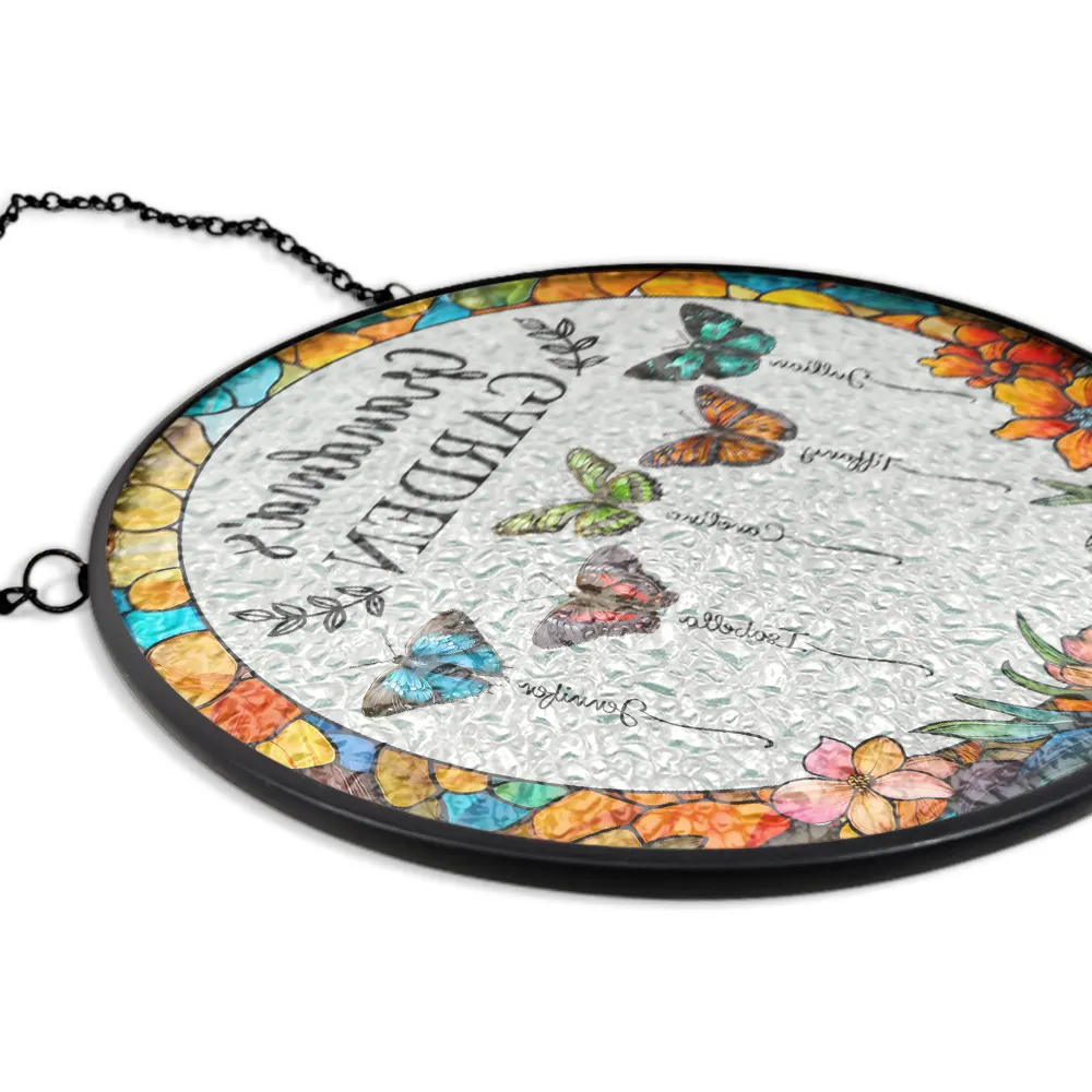 Grandma's Garden Butterflies - Personalized Stained Glass Window Hanging Suncatcher - Image 5