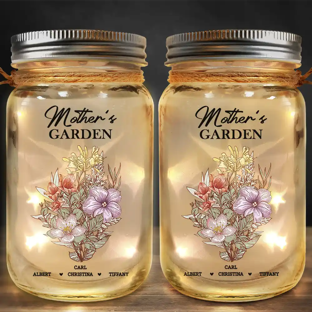 Grandma's Garden Family Birth Flower - Personalized Mason Jar Light - Image 2