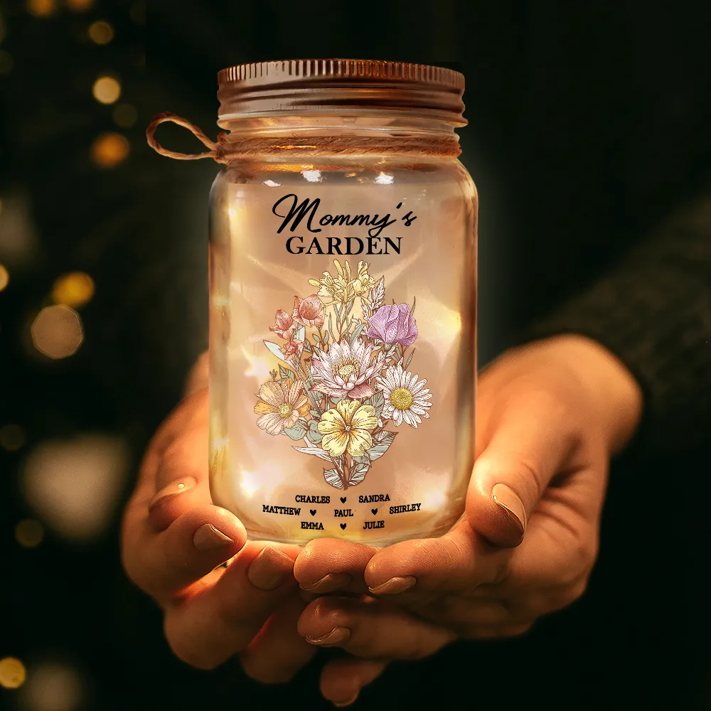 Grandma's Garden Family Birth Flower - Personalized Mason Jar Light - Image 3