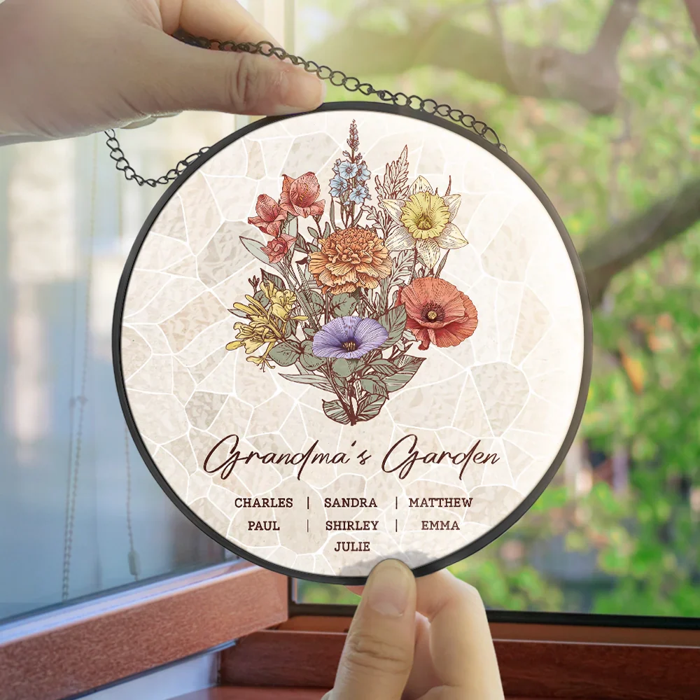 Grandma's Garden Family Birth Flower - Personalized Stained Glass Window Hanging Suncatcher - Image 4