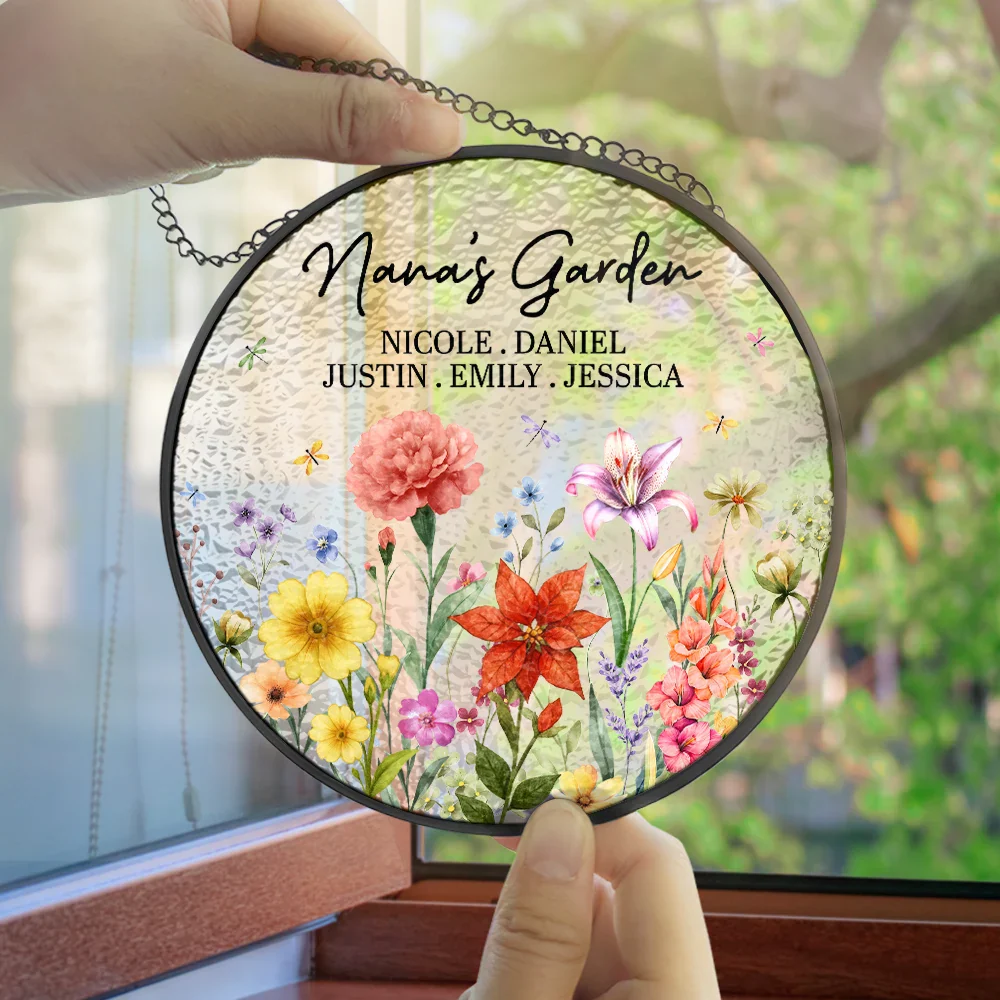 Grandma's Garden Floral - Personalized Stained Glass Window Hanging Suncatcher - Image 4